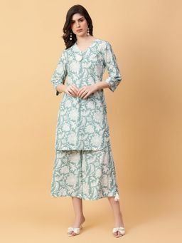 Aayusika - Women Green Cotton Floral Co-ord Set