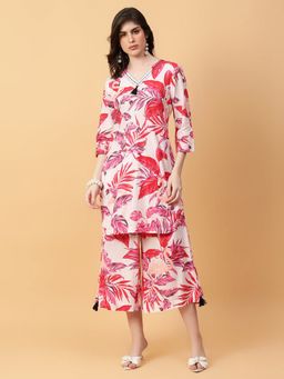 Aayusika - Women Red Cotton Floral Co-ord Set