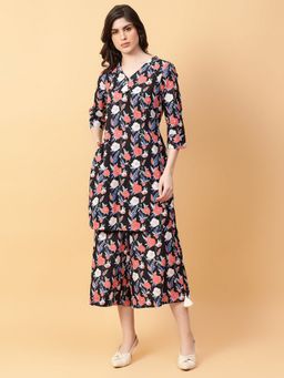 Aayusika - Women Black Cotton Floral Co-ord Set