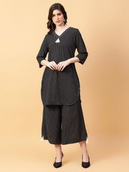 Aayusika - Women Black Cotton Embroidered Co-ord Set