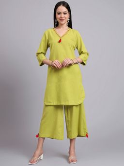 Aayusika - Women Green Cotton Embroidered Co-ord Set