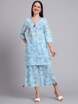 Aayusika - Women Blue Cotton Abstract Co-ord Set