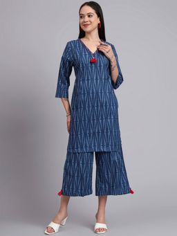 Aayusika - Women Blue Cotton Geometric Co-ord Set