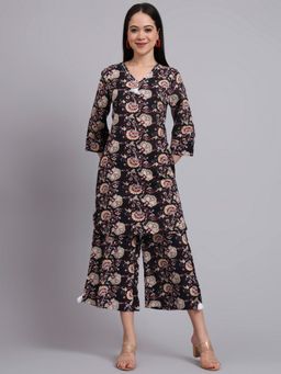 Aayusika - Women Black Cotton Floral Co-ord Set