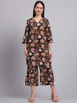 Aayusika - Women Black Cotton Floral Co-ord Set