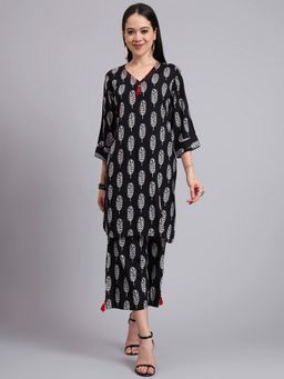 Aayusika - Women Black Rayon Floral Kurta with Palazzo