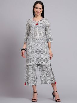 Aayusika - Women Cream Cotton Abstract Kurta with Palazzo