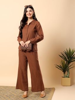 Aayusika - Women Brown Cotton Flex Solid Co-Ord Set