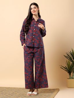Aayusika - Women Maroon Cotton Flex Floral Co-Ord Set