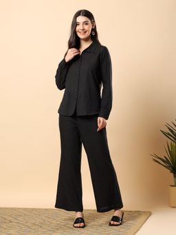 Aayusika - Women Black Cotton Flex Solid Co-Ord Set