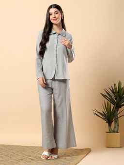 Aayusika - Women Grey Cotton Flex Solid Co-Ord Set