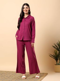 Aayusika - Women Purple Cotton Flex Solid Co-Ord Set