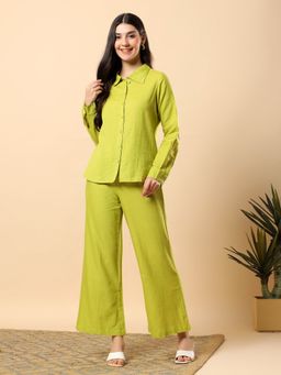Aayusika - Women Green Cotton Flex Solid Co-Ord Set