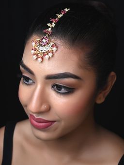 AG'S - Ronika Gold Plated Rose Pink Kundan Teeka