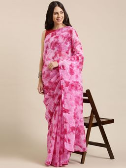 Vastranand - Pink Poly Chiffon Work Design Party Wear Saree with Unstitched Blouse