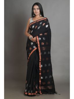 Arhi - Black Linen handwoven soft saree with zari border with Unstitched Blouse