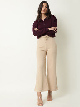 RAREISM - Beige Solid Plain Bottom Track Pants