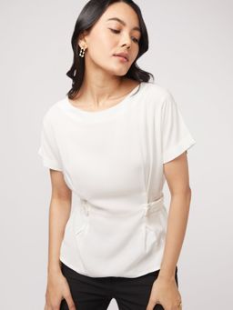 Not So Pink - Cream Extended Sleeve Boat Neck Top