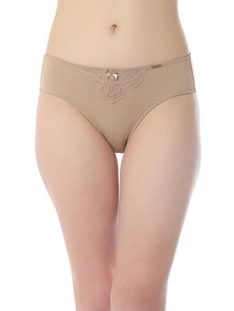 Amante - Solid Low Rise Three-Fourth Coverage Lace Elegance Bikini Panty- Nude