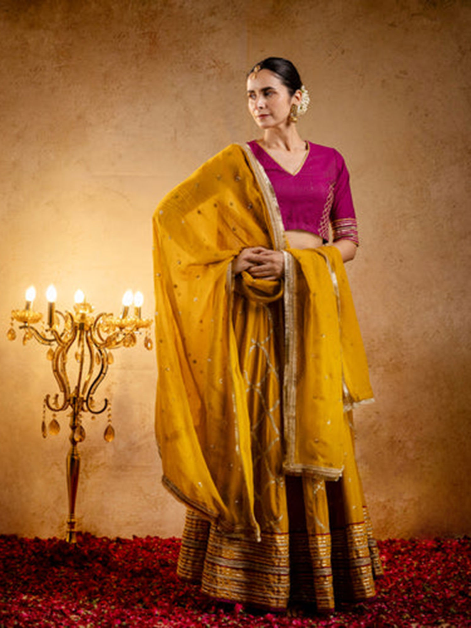 ekohum Womens Yellow Embroidered Lehenga with Stitched Blouse and Dupatta-picture-13