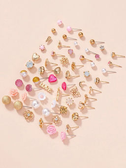 OOMPH - Jewellery Combo Of 30 Crystal, Pearl, Love Ear Stud Earrings
