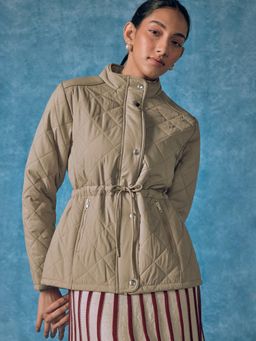 The Label Life - Beige High Neck Puffer Jacket
