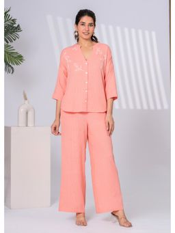 sencei - Peach Embroidered Pure Cotton Co-Ord Set