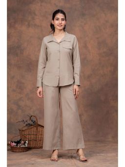 sencei - Beige Linen Blend Co Ord Set