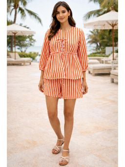sencei - Orange Stripes Cotton Short Co Ord Set