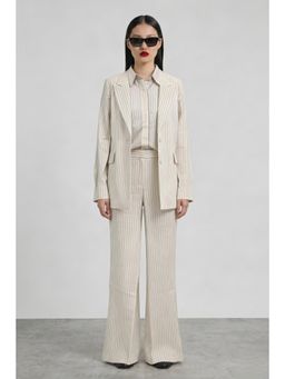 Virgio - Womens Stripes Linen Single Breasted Pinstripe Blazer