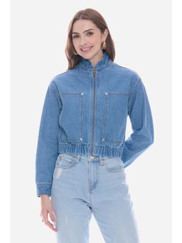 Virgio - Womens Blue Solid Cotton Denim Jacket