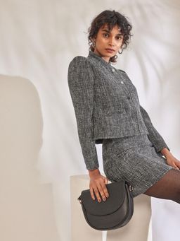 The Label Life - Grey Tweed Puff Sleeve Jacket
