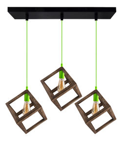 Homesake - Linear Chandelier Walnut Wood Cube Light Green