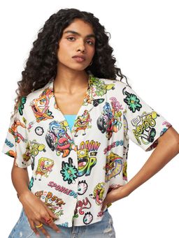 The Souled Store - Official Spongebob Oh Buoy White Women Hawaiian Shirt