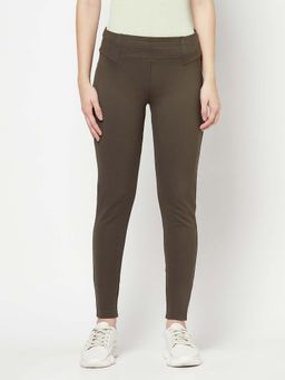 Cantabil - Women Olive Solid Regular Fit Casual Jeggings