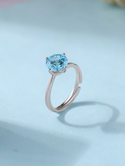 Ornate Jewels - 925 Silver Round 3.50 Carat Blue Topaz Solitaire Adjustable Ring for Women & Girls
