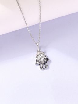 Ornate Jewels - 925 Silver Rhodium Plated White CZ Pendant With Chain for Women & Girls