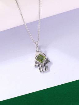 Ornate Jewels - 925 Silver Rhodium Plated Natural Peridot Pendant With Chain for Women & Girls