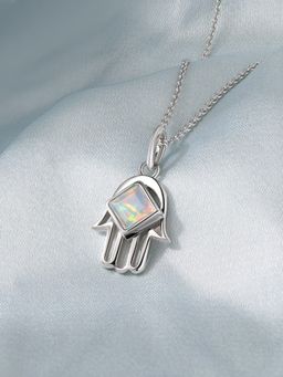 Ornate Jewels - 925 Silver Rhodium Plated Natural Ethiopian Opal Pendant With Chain for Women & Girls