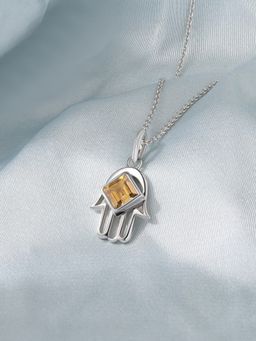 Ornate Jewels - 925 Silver Rhodium Plated Natural Citrine Pendant With Chain for Women & Girls