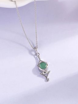 Ornate Jewels - 925 Silver Rhodium Plated Natural Sakota Emerald Pendant With Chain for Women & Girls