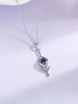 Ornate Jewels - 925 Silver Rhodium Plated Natural Tanzanite Pendant With Chain for Women & Girls