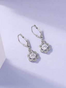 Ornate Jewels - 925 Silver Rhodium Plated American Diamond Floral Radiance Earring for Women & Girls