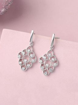 Ornate Jewels - 925 Silver Rhodium Plated American Diamond Dewdrop Dazzle Earring for Women & Girls