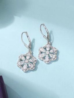 Ornate Jewels - 925 Silver Pear American Diamond Floral Radiance Earring for Women & Girls
