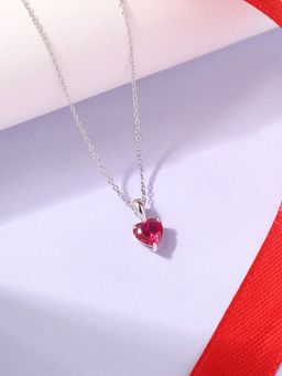 Ornate Jewels - 925 Silver Rhodium Plated Red Ruby Heart Necklace for Women & Girls