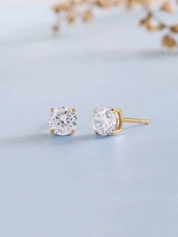 Ornate Jewels - 925 Silver 18K Gold Plated 1 Carat American Diamond Studs Earrings for Women & Girls