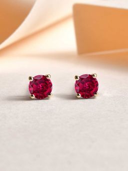 Ornate Jewels - 925 Silver 18K Gold Plated 0.50 Carat Red Ruby Stud Earrings for Women & Girls