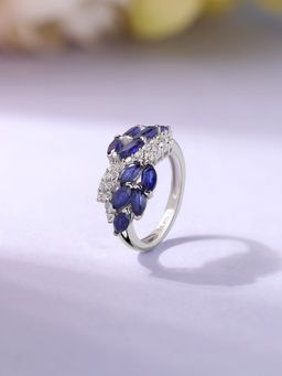 Ornate Jewels - 925 Silver Marquise Natural Fissure-Filled Sapphire Designer Ring