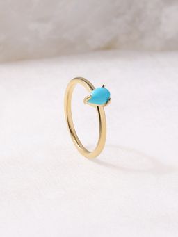 Ornate Jewels - 925 Silver 18K Gold Plated Pear Turquoise Elegance Ring